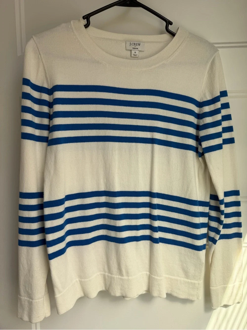 J. Crew Teddie Crewneck Sweater with Blue Stripes